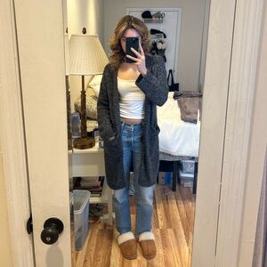 H&M Gray Knee-Length Cardigan Sweater